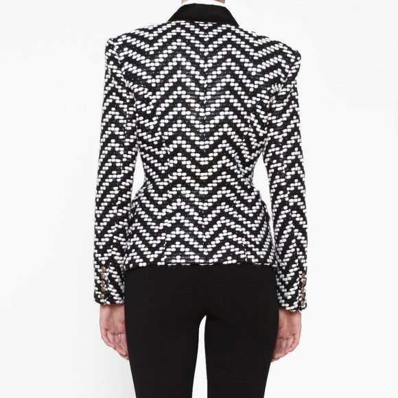 Auth BALMAIN Blazer Tweed Black&White chevron wool - Picture 5 of 16